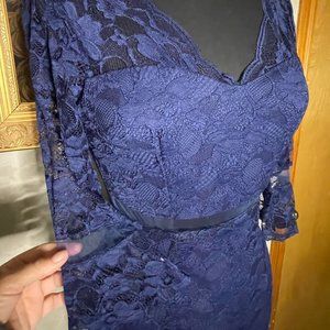 Navy lace with sheer cocktail dress